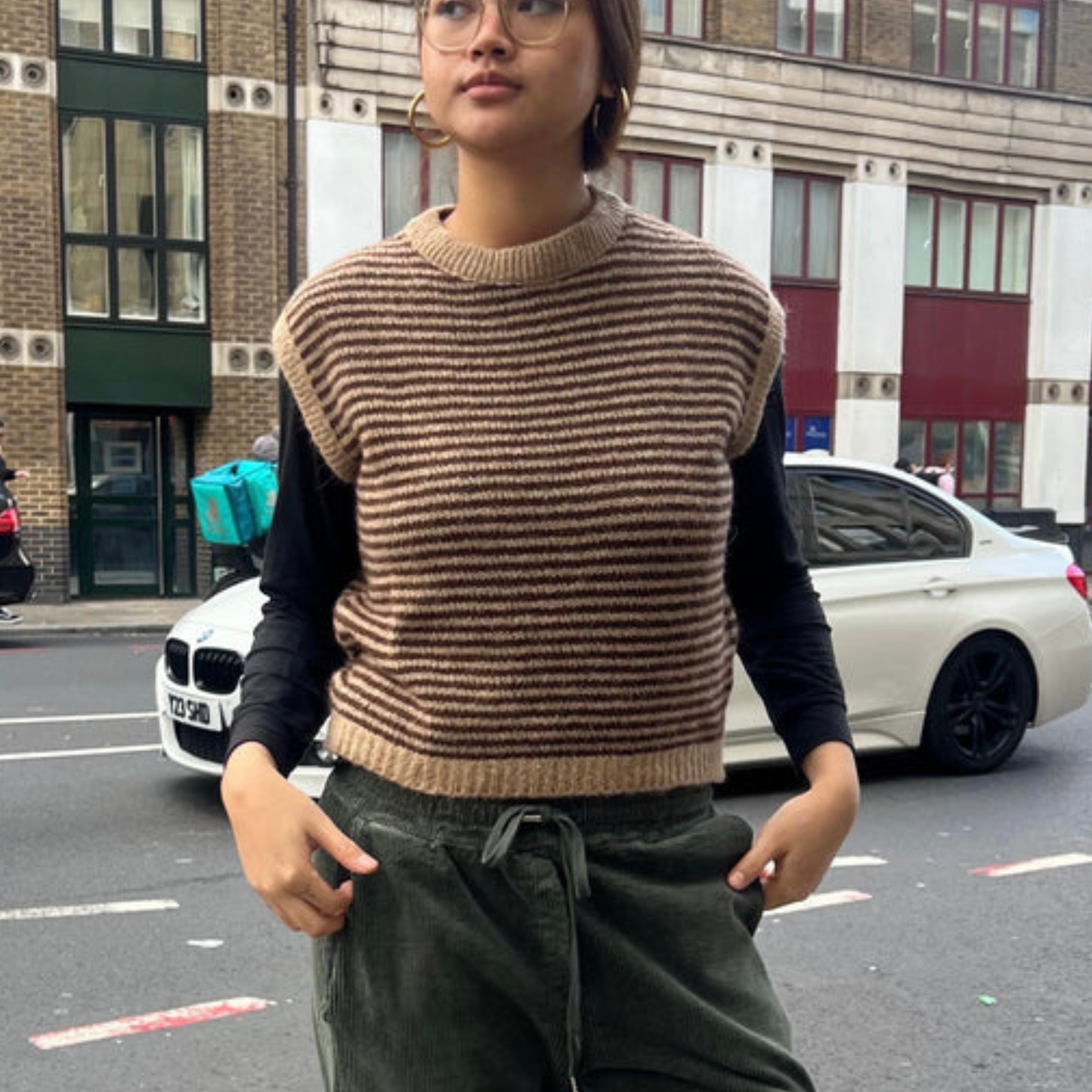 Alma Striped Vest - Brown