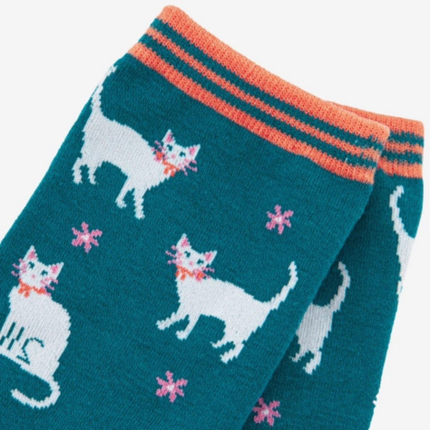 Sock Talk Bamboo Socks - Teal and White Cats