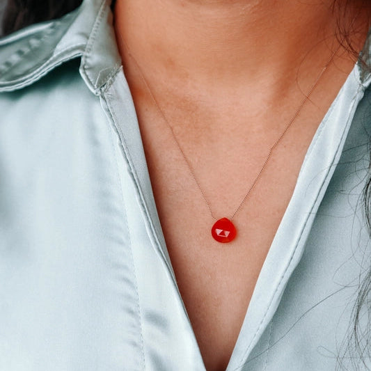 Silk Cord Birthstone Necklace - July Carnelian