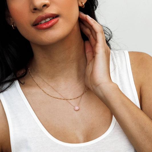 October Birthstone Fine Cord Necklace - Pink Opal