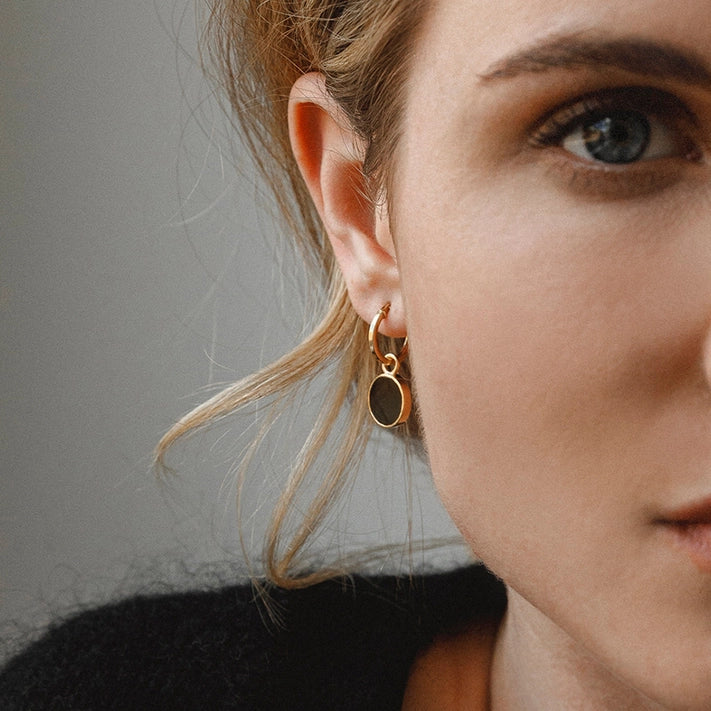 Gold Hoop Earrings - Black Onyx Portilla