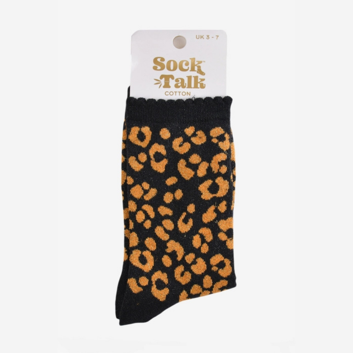 Sock Talk Glitter Socks - Black and Orange Leopard Print