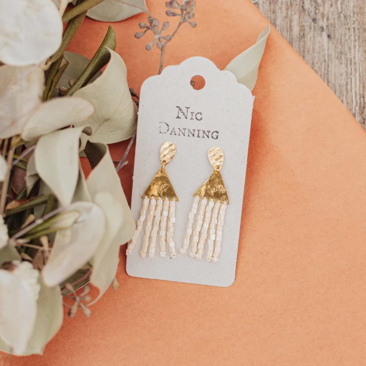 Nic Danning Brass Earrings - Thebes Alabaster