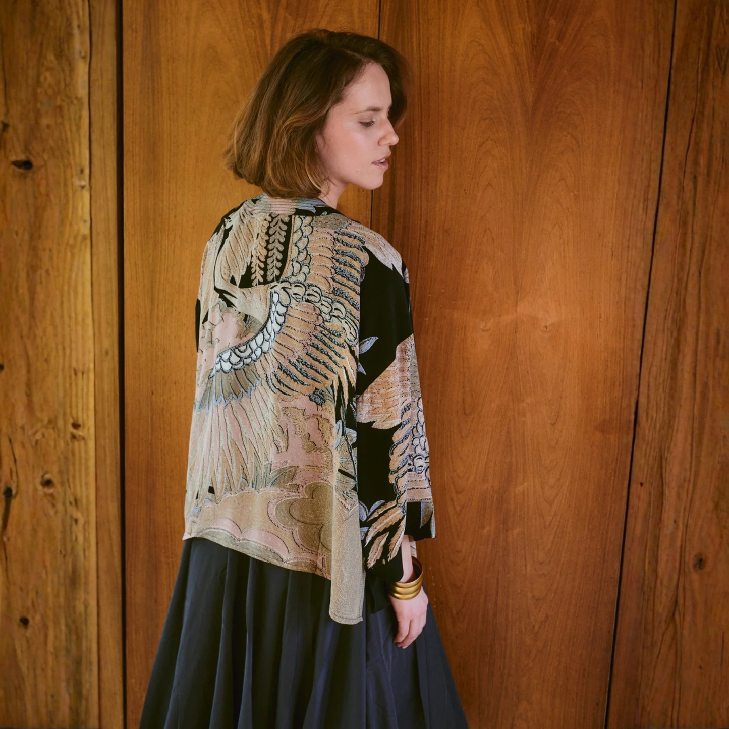 Crepe Kimono - Crane Black