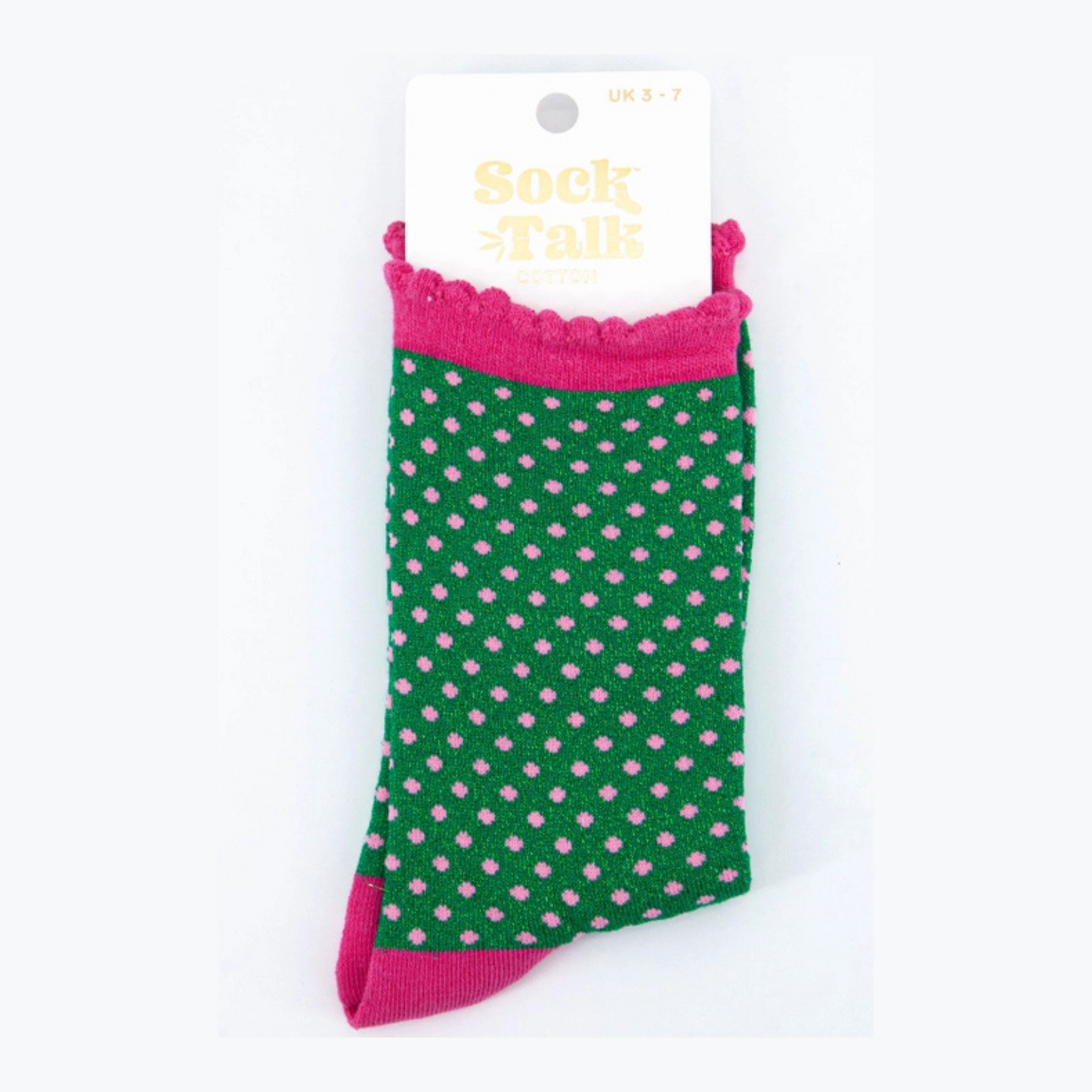 Sock Talk Glitter Socks - Green and Pink Polka Dots