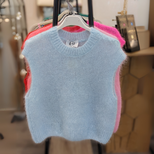 Monika Cropped Mohair Vest - Light Blue