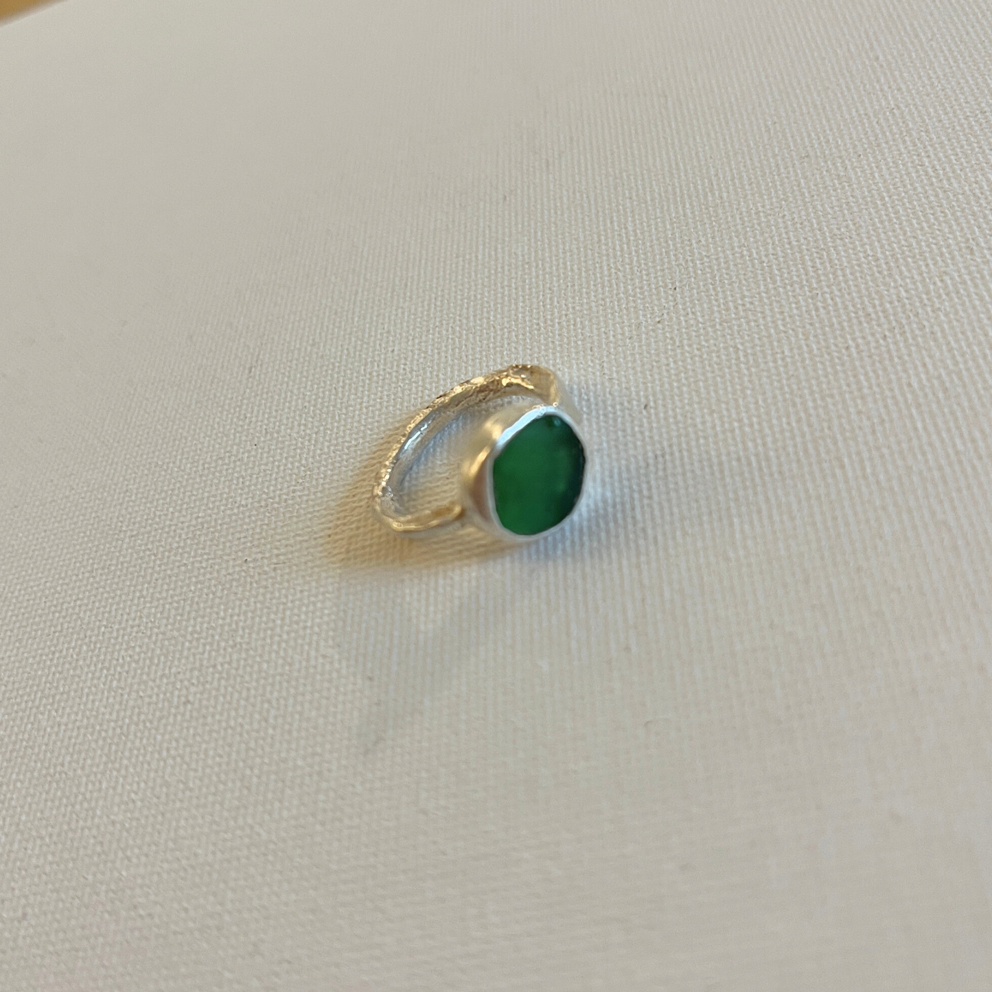 Small Sea Glass Silver Ring - Green