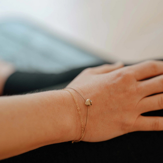 Fine Gold Chain and Silk Bracelet - Leopard Jasper