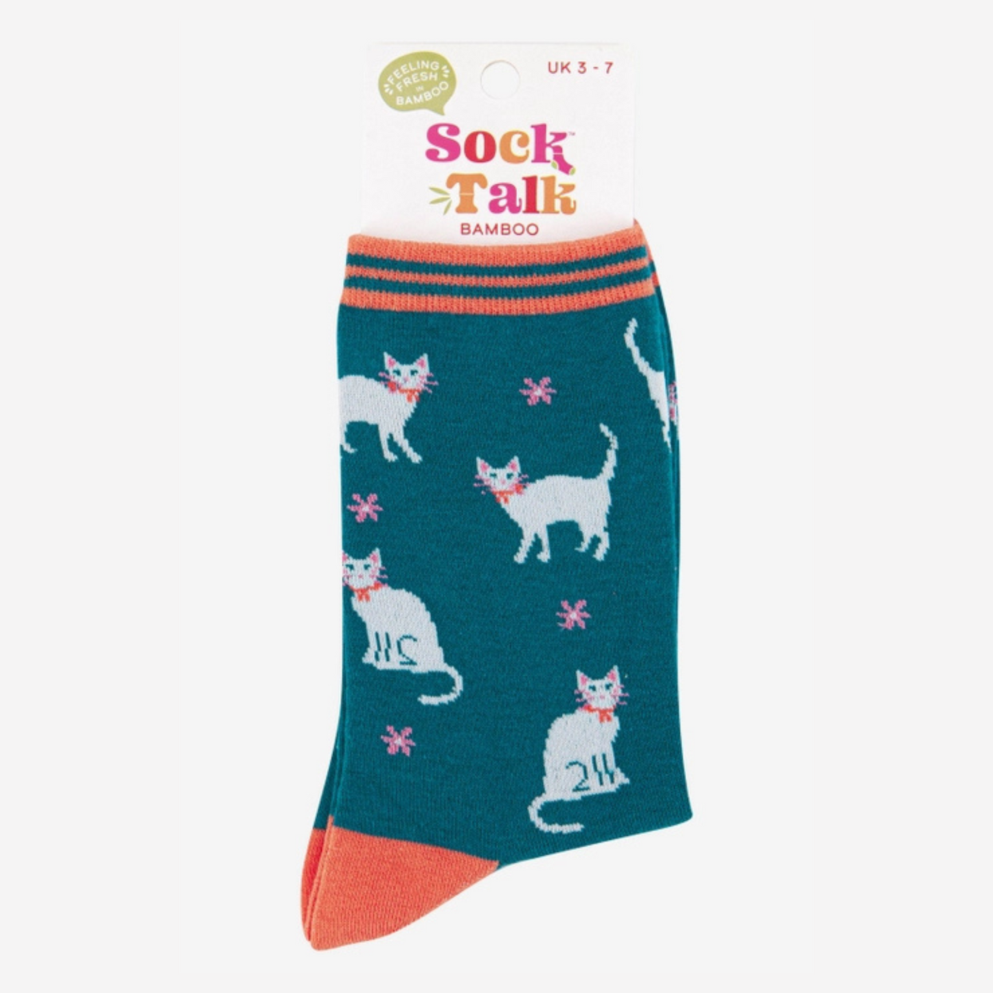 Sock Talk Bamboo Socks - Teal and White Cats