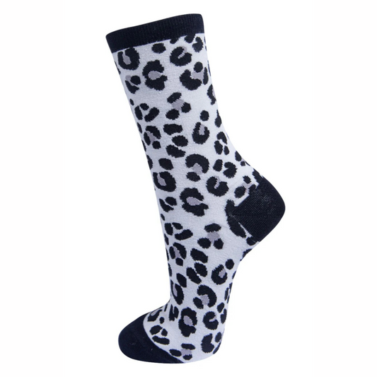 Sock Talk Bamboo Socks - Leopard Print Black and White