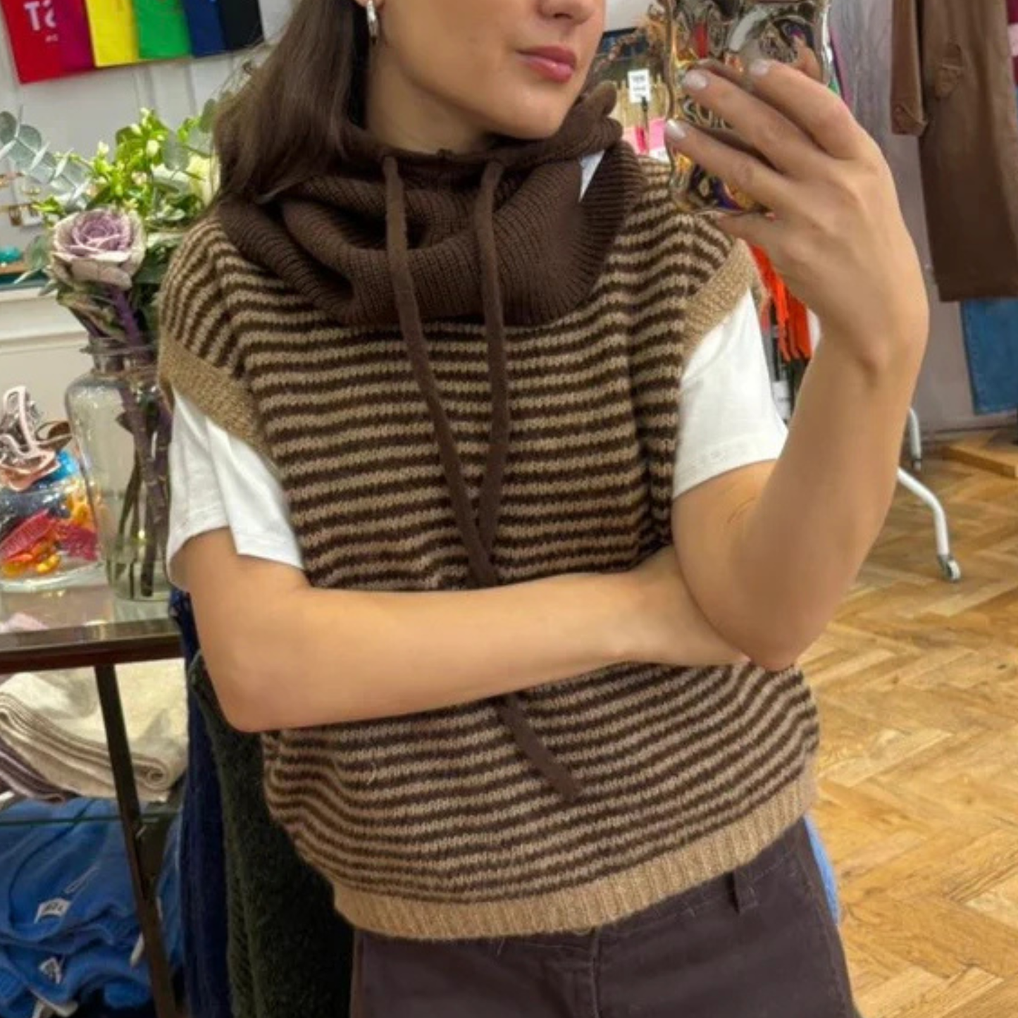 Alma Striped Vest - Brown