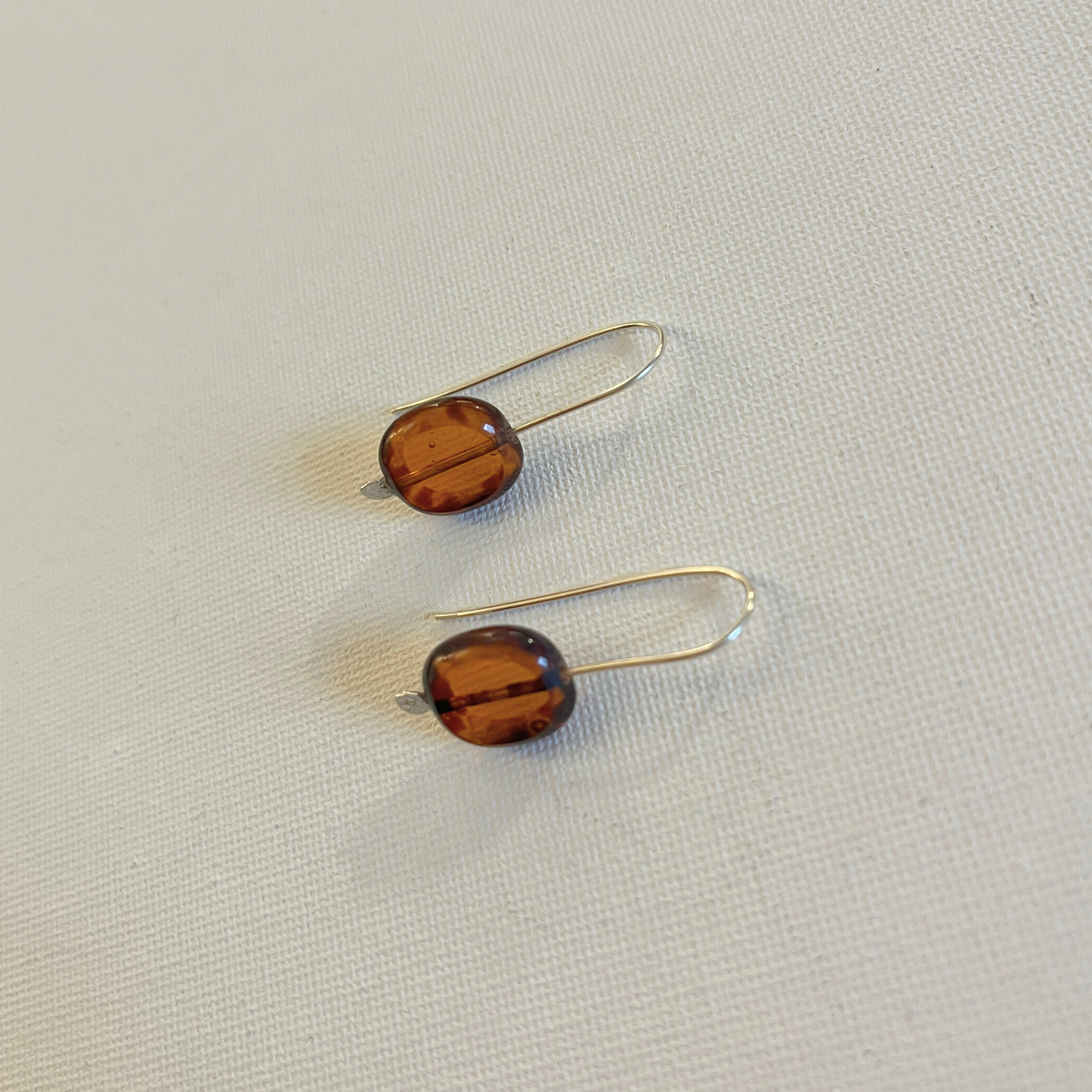 Glass Oval Earrings - Amber