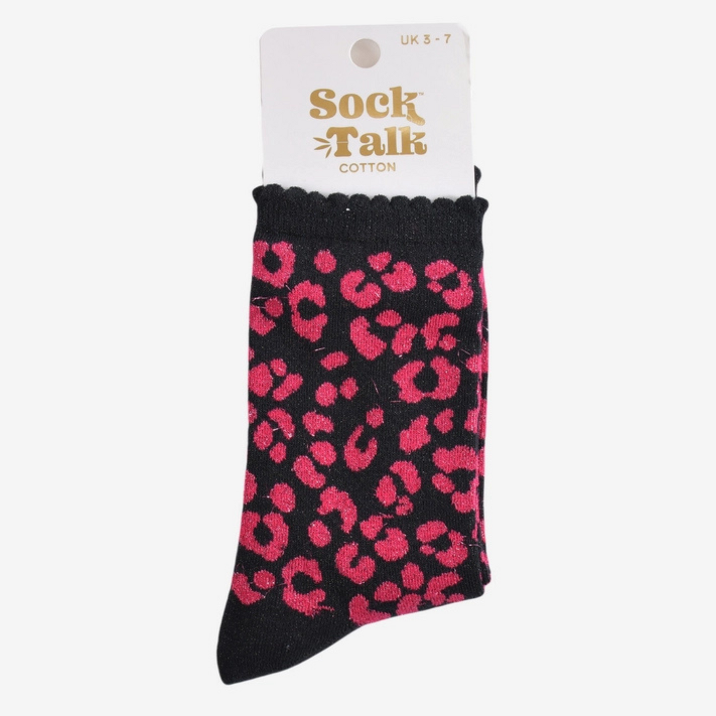 Sock Talk Glitter Socks - Pink and Black Leopard Print