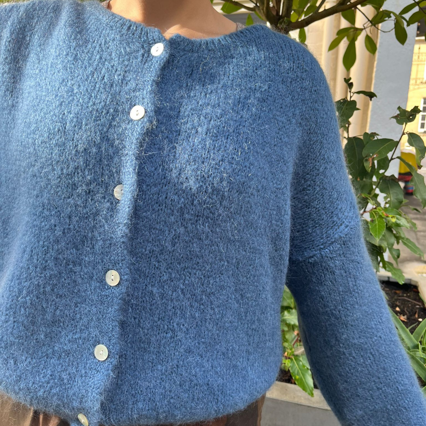 Mohair Blend Button Through Cardigan - Denim Blue