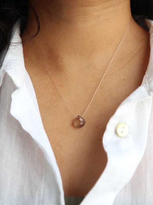 Silk Cord Gemstone Necklace - Smoky Quartz
