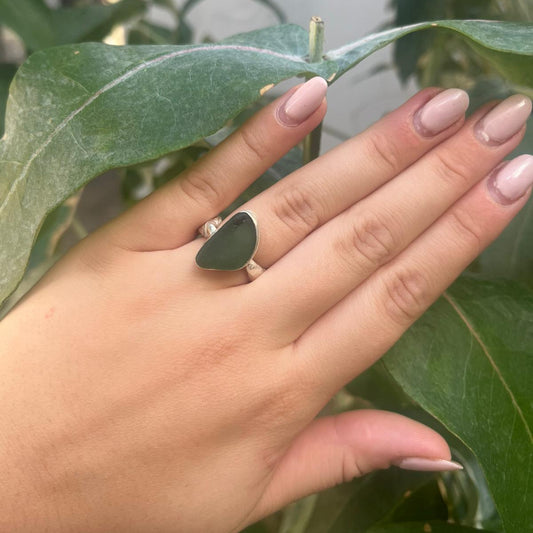 Fused Eco Silver Ring - Green Sea Glass