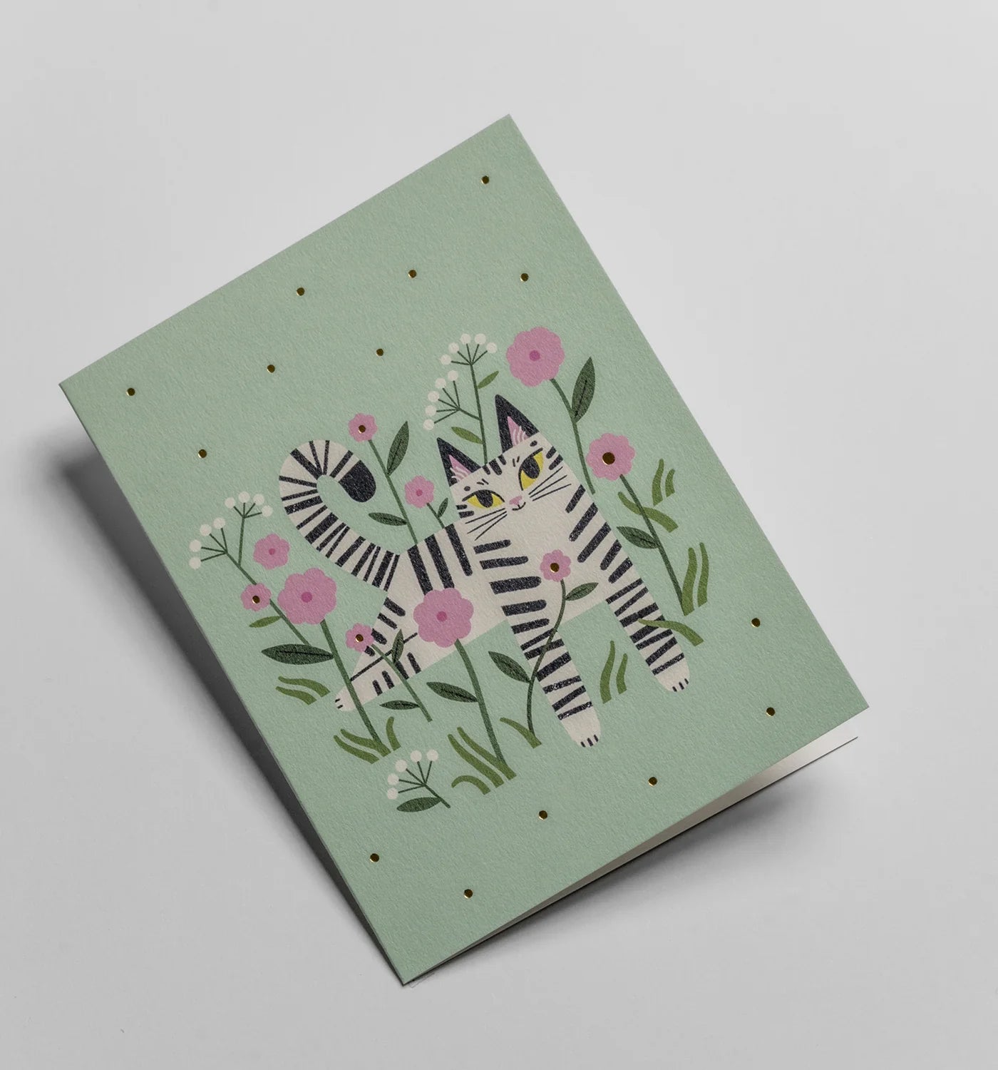 Mini Greetings Card - Pink Meadow Cat