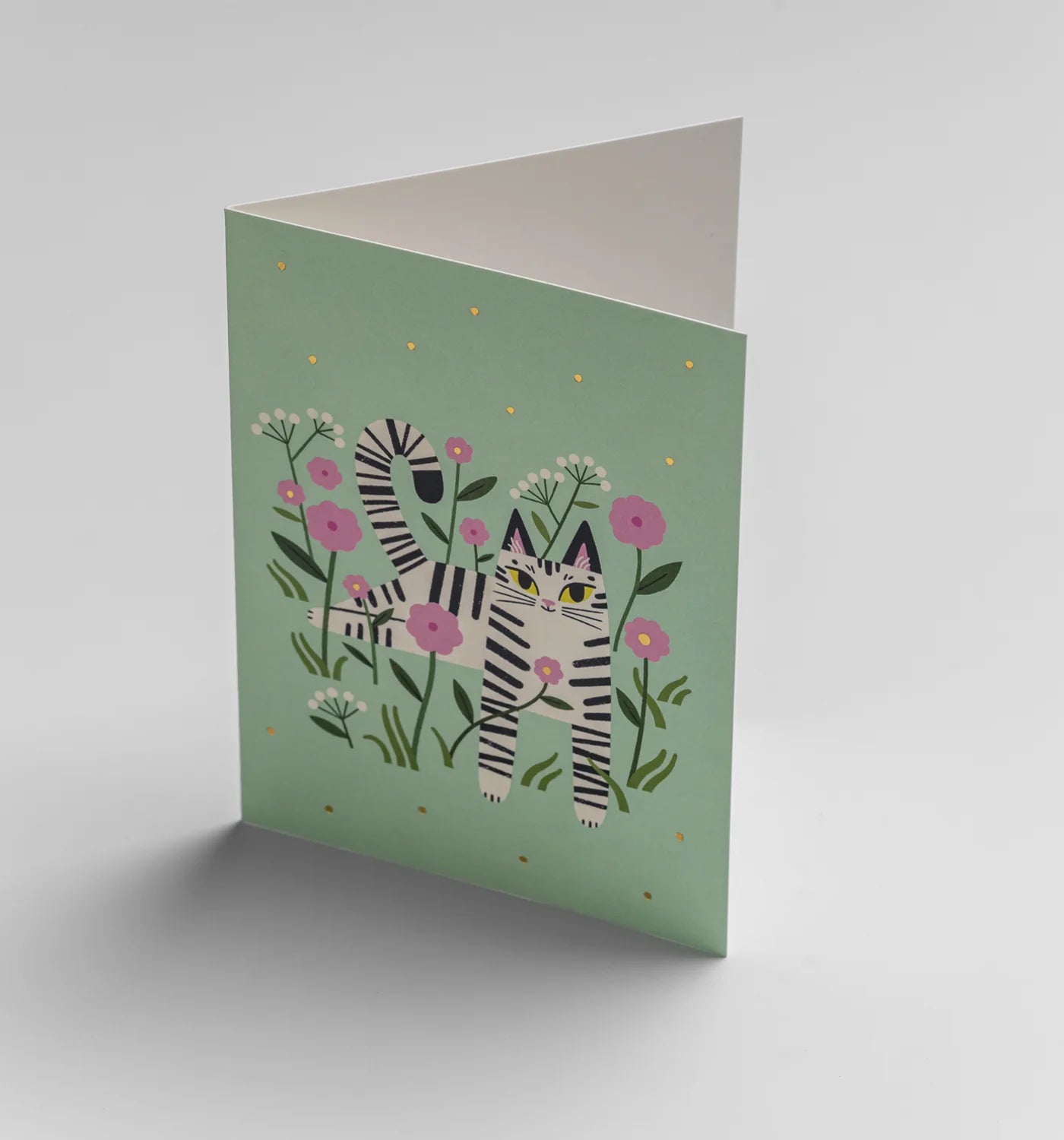 Mini Greetings Card - Pink Meadow Cat