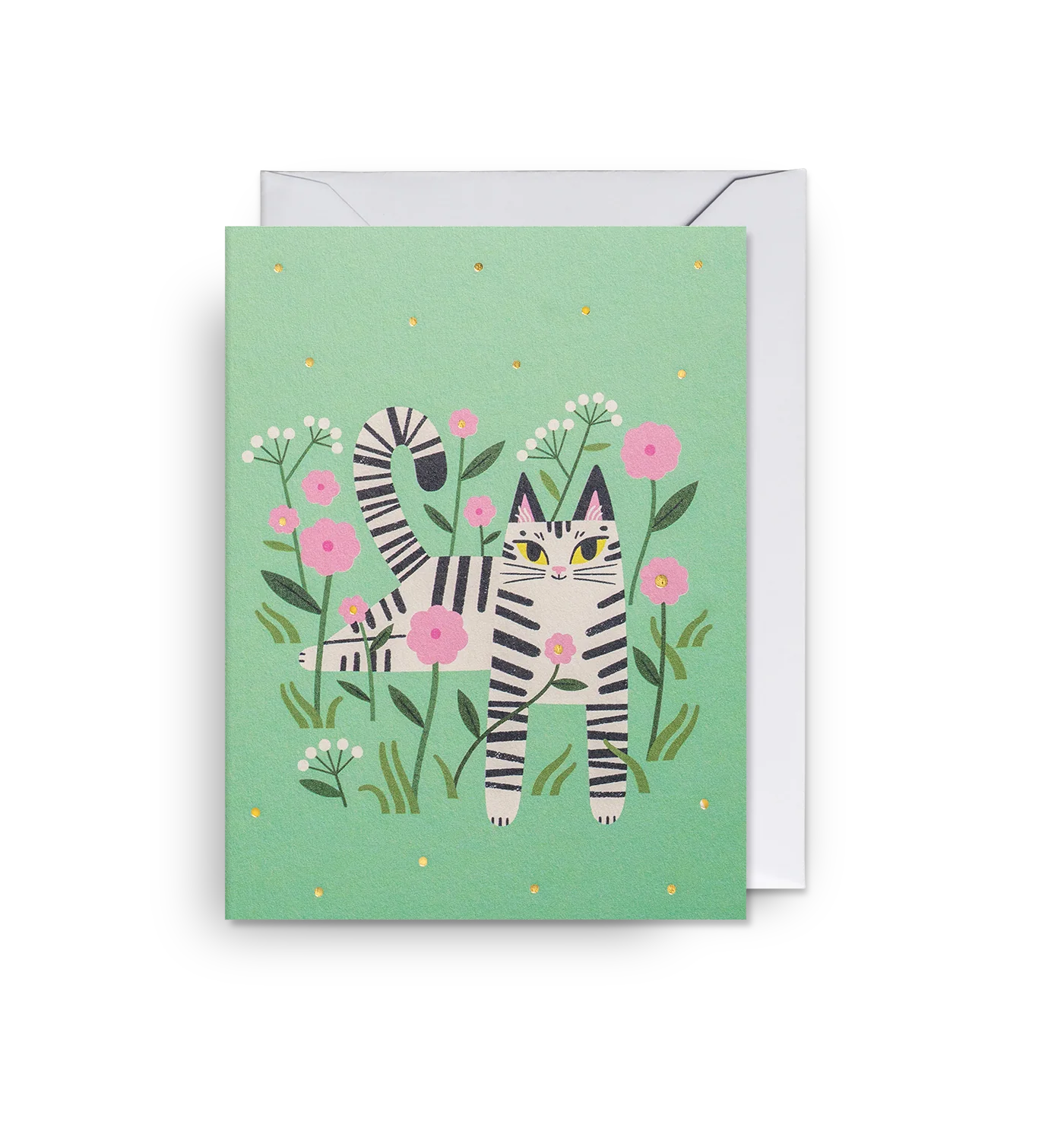 Mini Greetings Card - Pink Meadow Cat