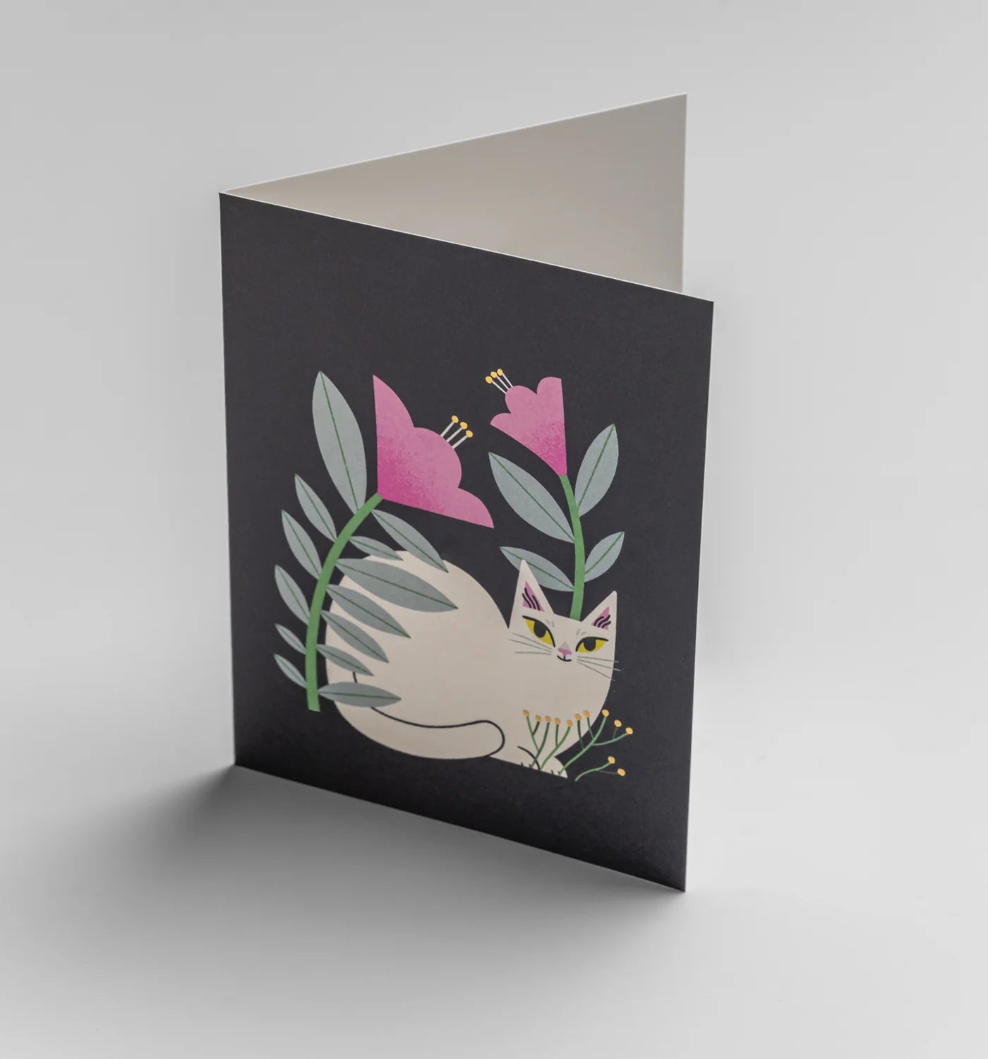 Mini Greetings Card - Nighttime Blooms Cat