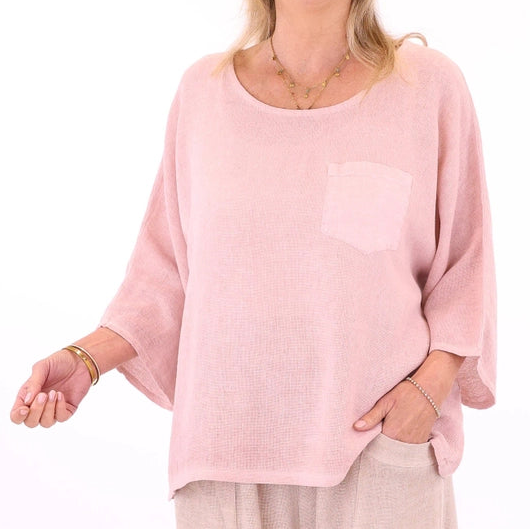 Linen and Cotton Blend Top - Pale Pink