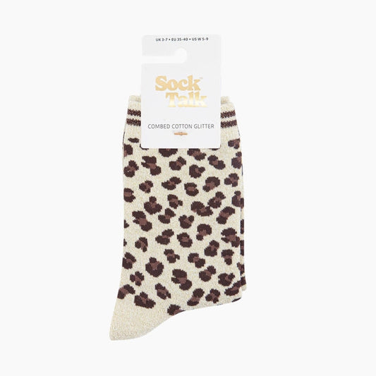 Cotton Blend Glitter Socks - Leopard