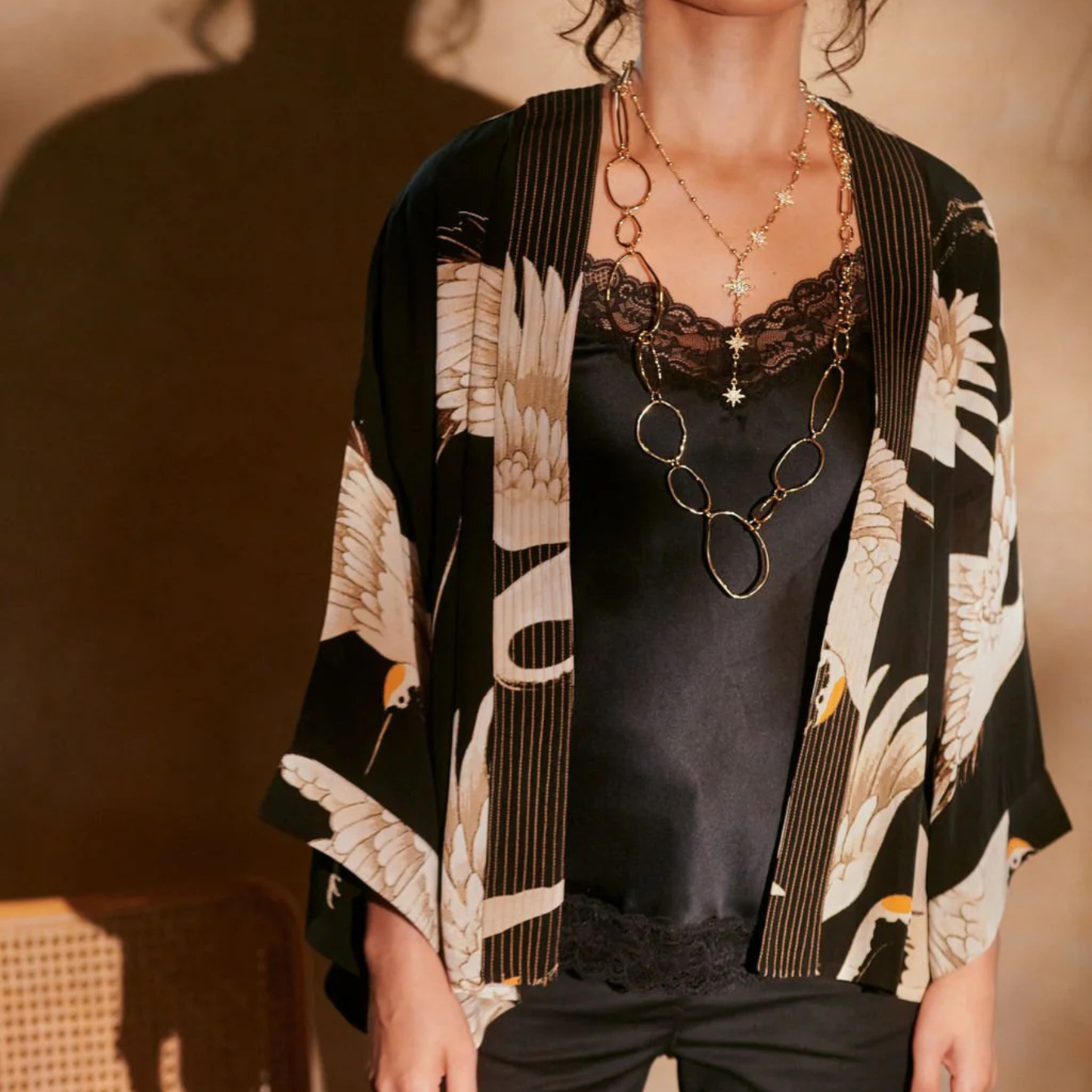 Crepe Kimono - Stork Black