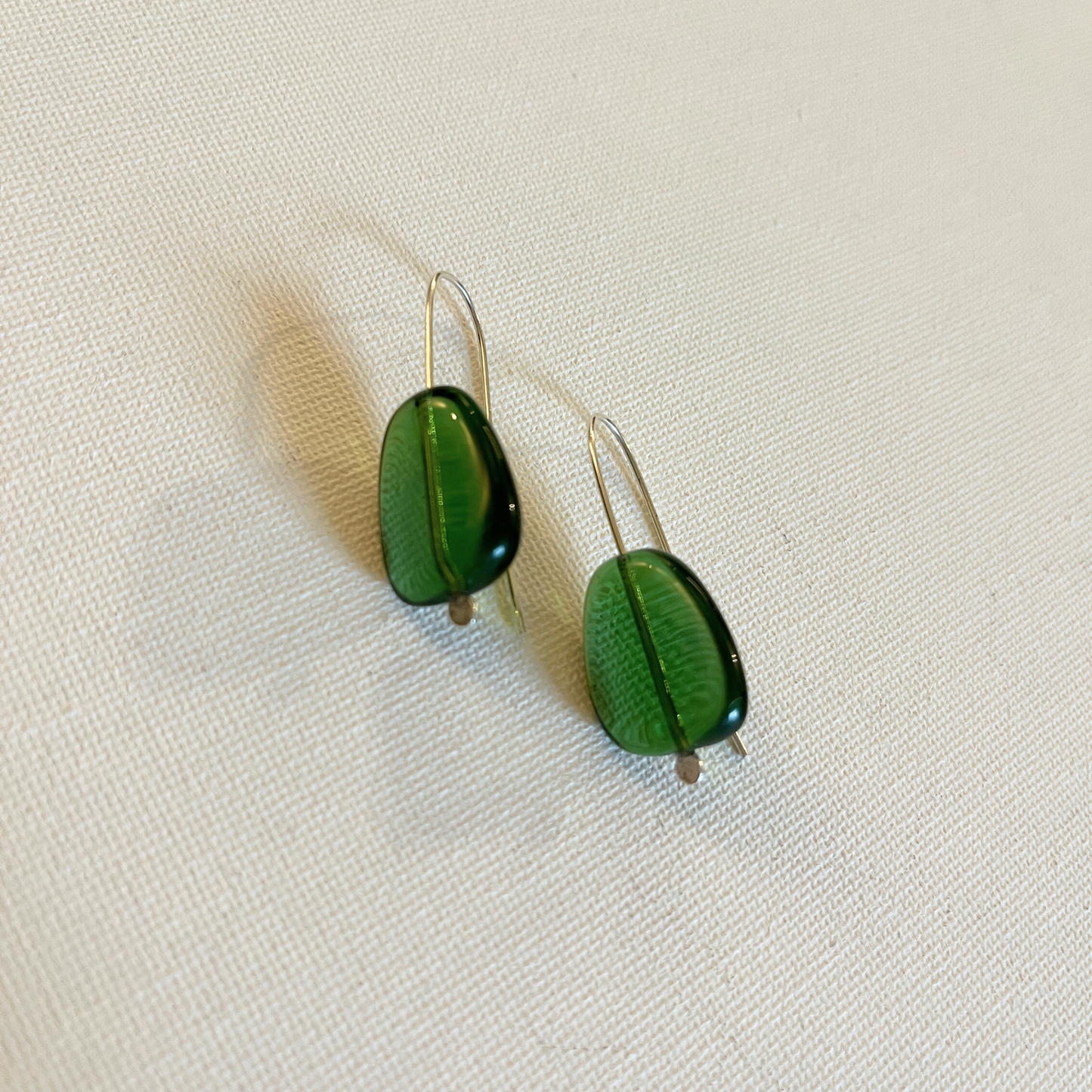 Glass Pebble Earrings - Green
