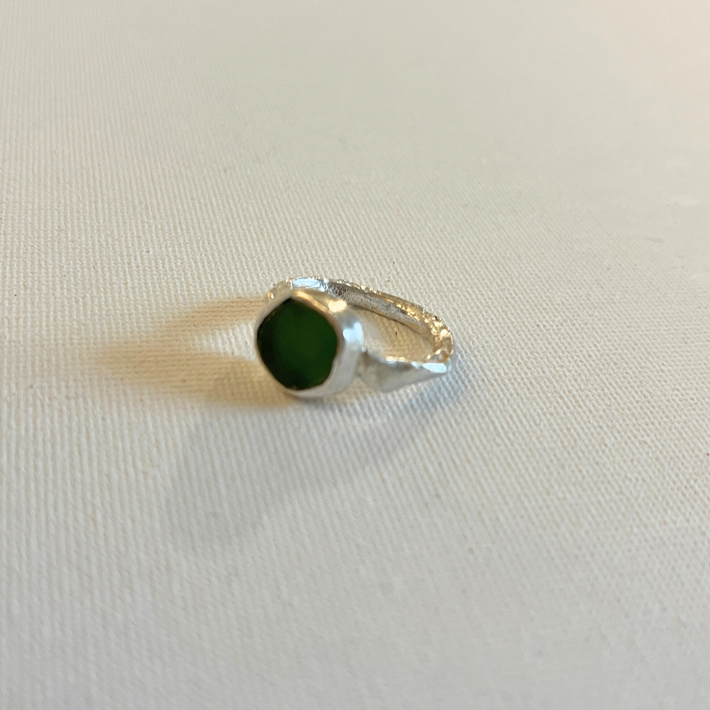 Small Sea Glass Silver Ring - Green