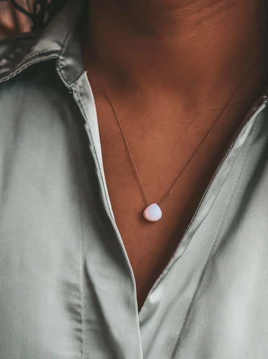 Silk Cord Birthstone Necklace - October Pink Opal