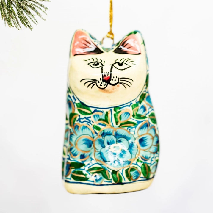 Turquoise & Green Floral Hanging Cat