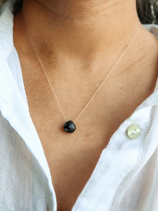 Silk Cord Birthstone Necklace - July Black Onyx