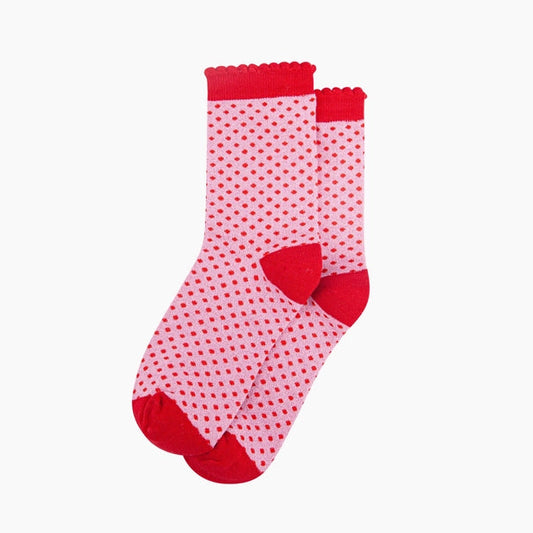 Polka Dot Cotton Glitter Socks - Pink & Red