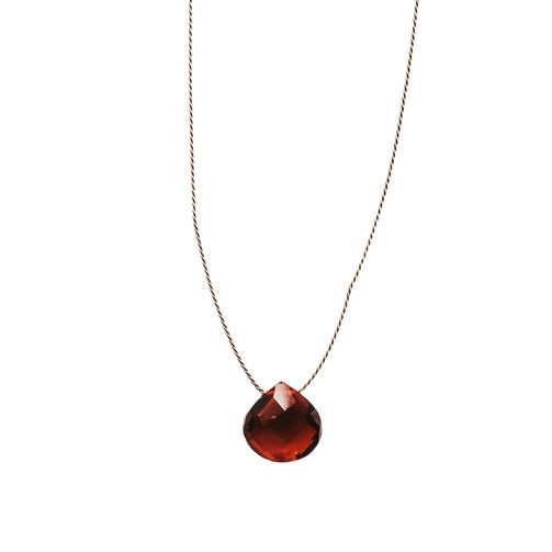 Silk Cord Birthstone Necklace - January Garnet