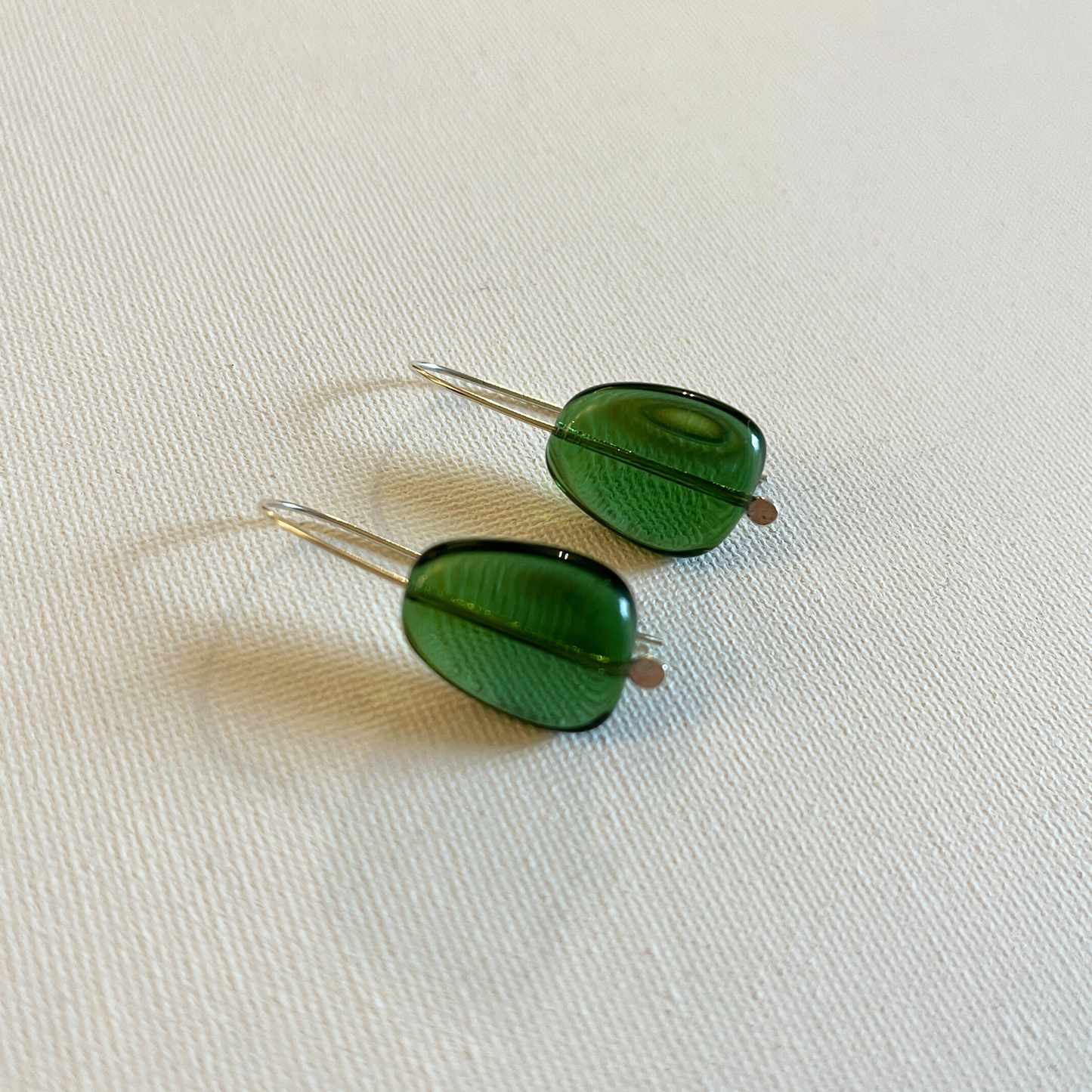 Glass Pebble Earrings - Green