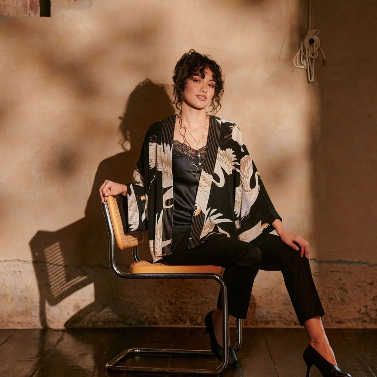 Crepe Kimono - Stork Black