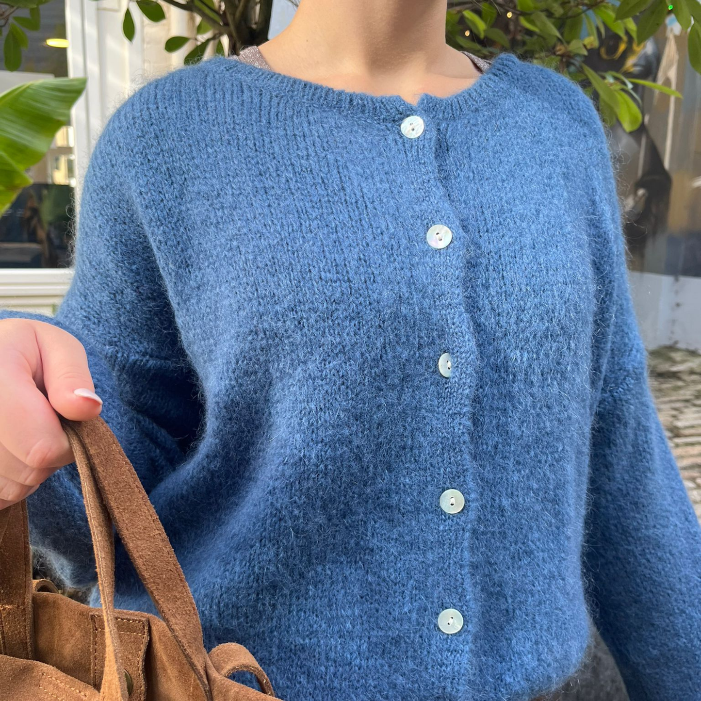 Mohair Blend Button Through Cardigan - Denim Blue