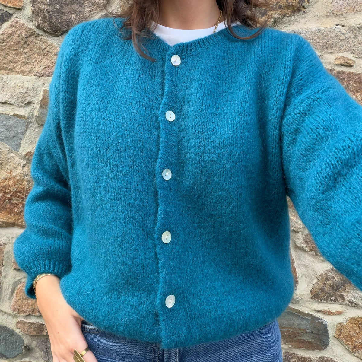 Mohair Blend Button Through Cardigan - Deep Teal