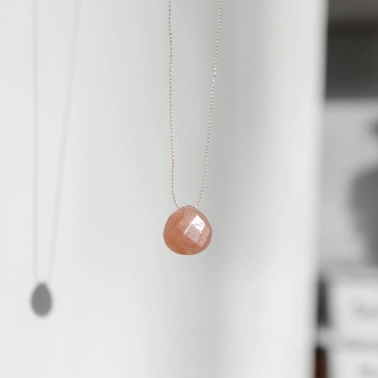 Silk Cord Necklace - Peach Moonstone