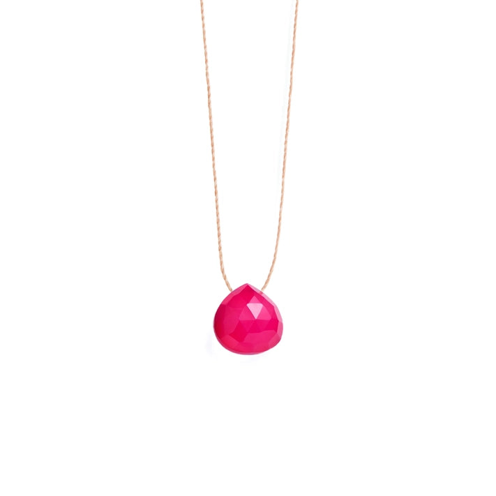 Fine Cord Gemstone Necklace - Pink Chalcedony