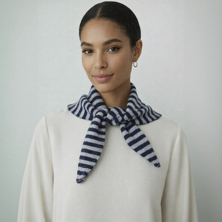 Wool Blend Triangle Neck Scarf - Grey Stripe