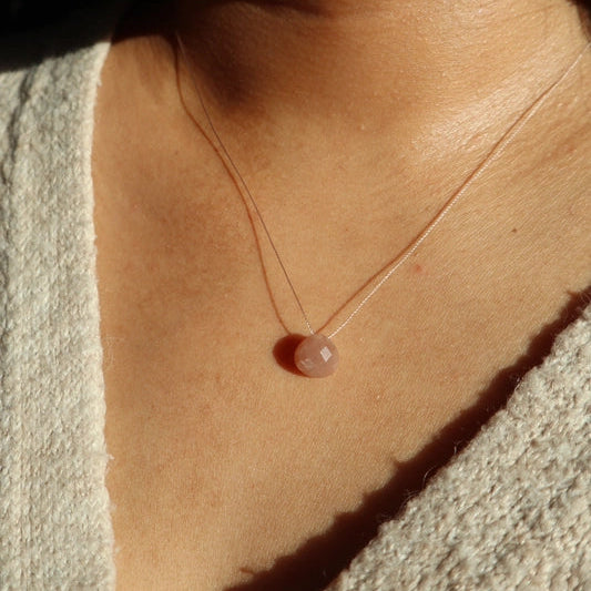 Silk Cord Necklace - Peach Moonstone