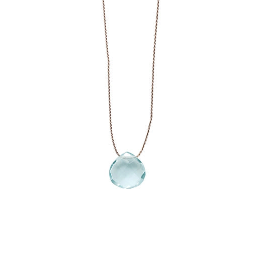 Silk Cord Birthstone Necklace - March Aquamarine