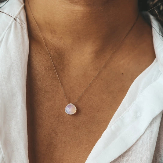 Silk Cord Birthstone Necklace - October Opalite