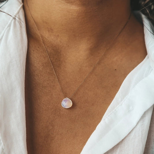 Silk Cord Birthstone Necklace - October Opalite