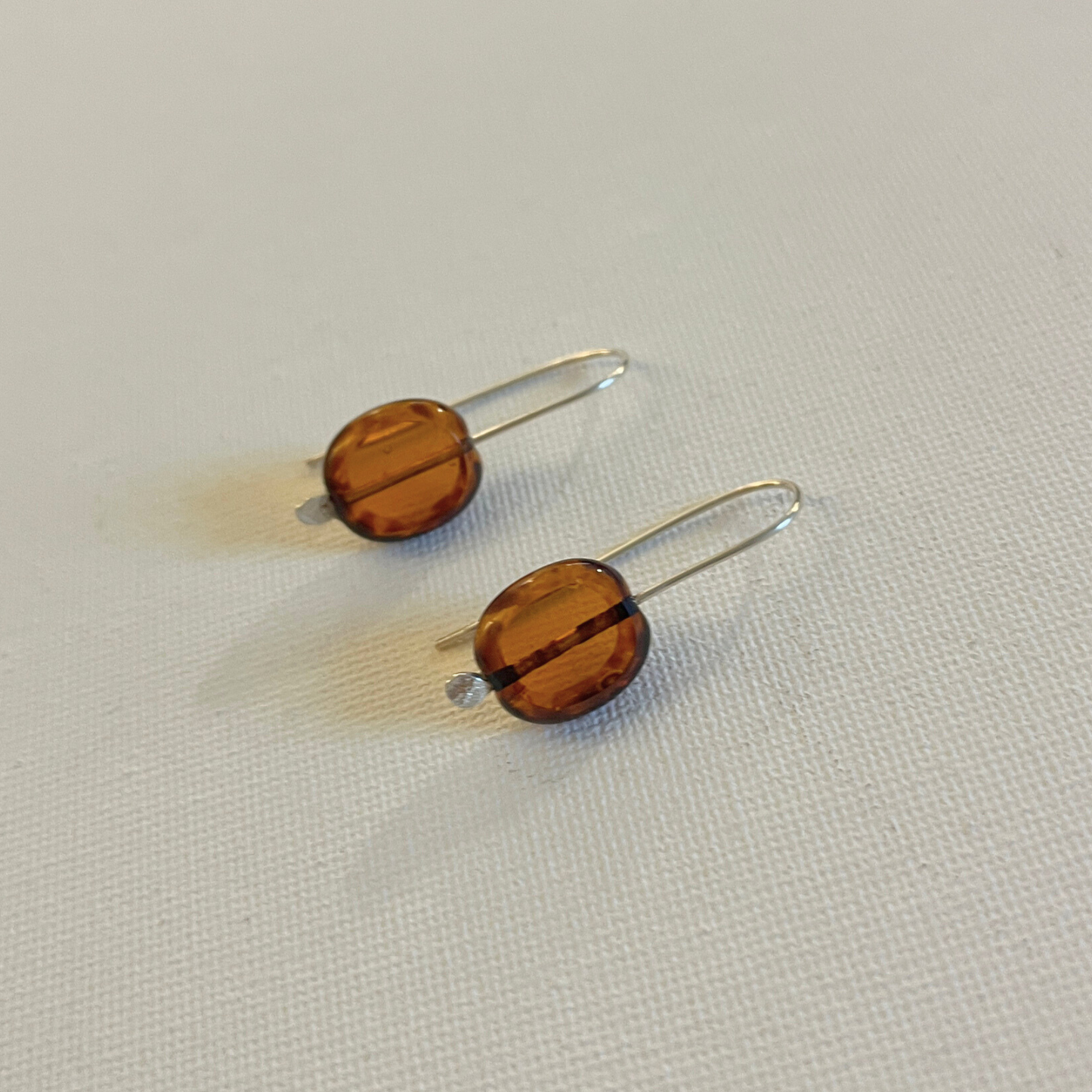 Glass Oval Earrings - Amber