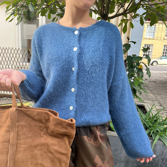 Mohair Blend Button Through Cardigan - Denim Blue