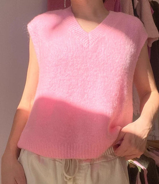 Tessa Knitted Mohair Vest - Baby Pink