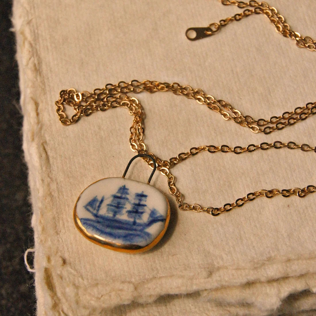 Porcelain and Gold Lustre Pendant - Ship