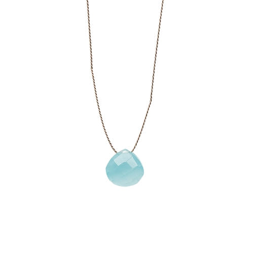 Silk Cord Birthstone Necklace - March Blue Chalcedony